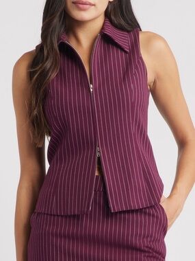 NEW- Artless Forever Kaia Zip Vest in Merlot Stripe